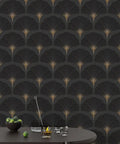 Black Fan Pattern Wallpaper: Retro Removable Wall Decal