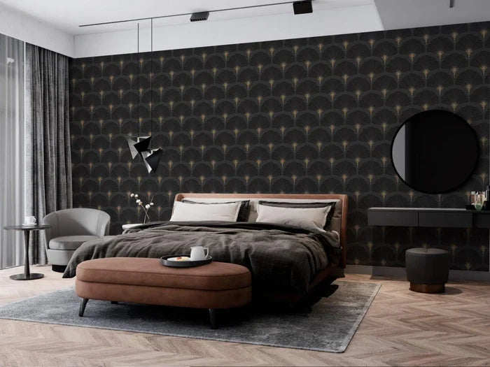 Black Fan Pattern Wallpaper: Retro Removable Wall Decal