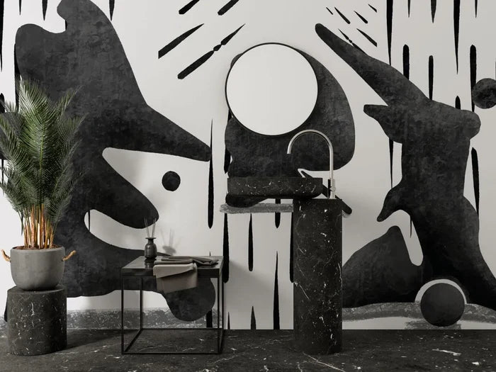 Black Human Figures Wallpaper: Retro Beige Peel and Stick Wall Decal