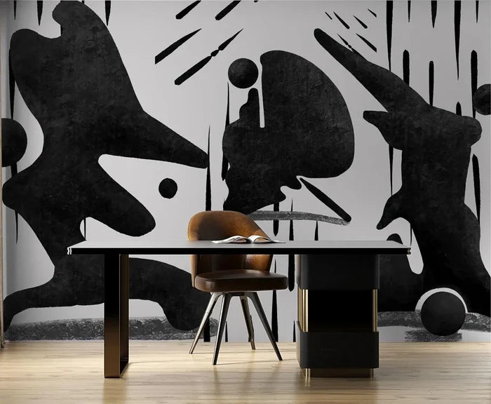 Black Human Figures Wallpaper: Retro Beige Peel and Stick Wall Decal