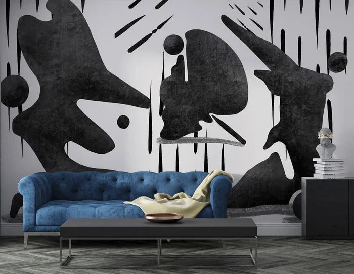 Black Human Figures Wallpaper: Retro Beige Peel and Stick Wall Decal