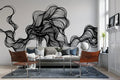 Black Linear Graphic Wallpaper Mural: Living Room Decor
