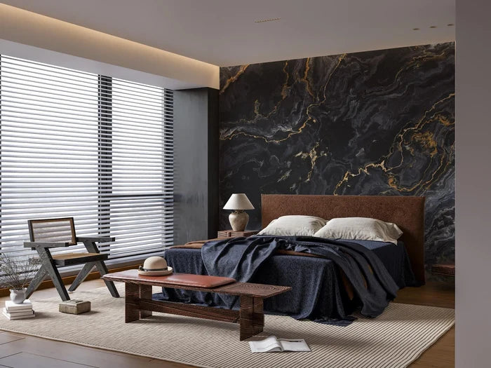 Black Marble Wallpaper: Gold Veins, Textured, Peel and Stick