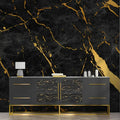 Black Marble Wallpaper with Gold Details - Peel and Stick Mural