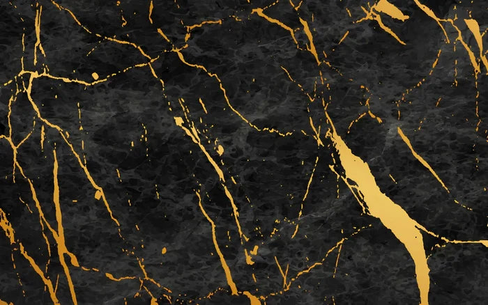 Black Marble Wallpaper with Gold Details - Peel and Stick Mural