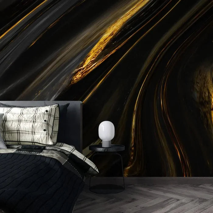 Black Marble Wallpaper with Gold Veins - Elegant Peel and Stick Wall Mural