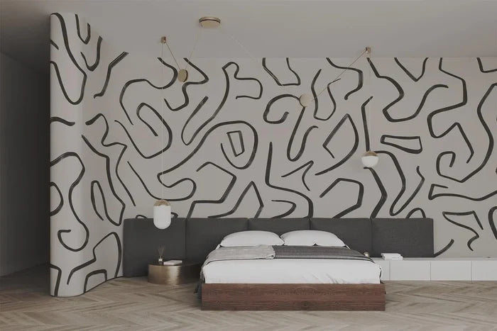 Black Stripes Abstract Wallpaper: Modern Beige Wall Decal