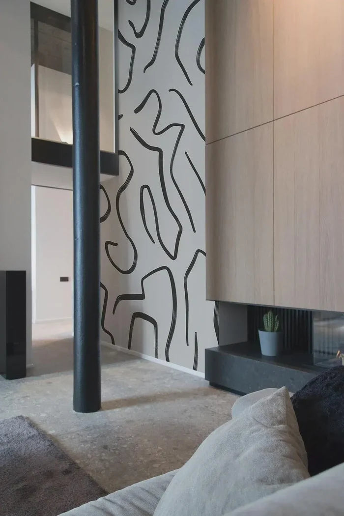 Black Stripes Abstract Wallpaper: Modern Beige Wall Decal