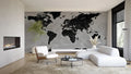 Black World Map Wallpaper: Art Deco Peel and Stick Wall Mural