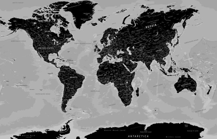 Black World Map Wallpaper: Art Deco Peel and Stick Wall Mural