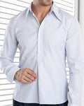 Blue and Black Pin Stripes On White Shirt