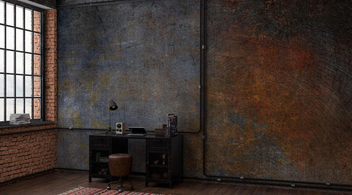 Blue and Copper Concrete Wallpaper: Rusty Look Wall Decor Mural