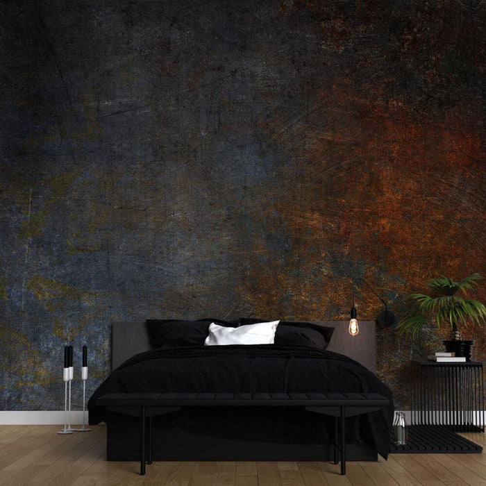 Blue and Copper Concrete Wallpaper: Rusty Look Wall Decor Mural
