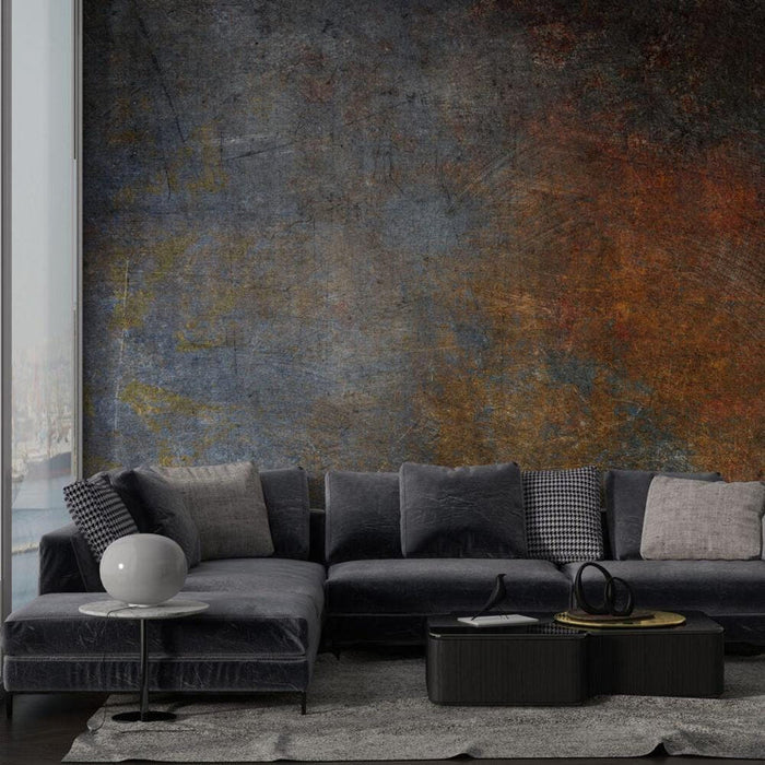 Blue and Copper Concrete Wallpaper: Rusty Look Wall Decor Mural