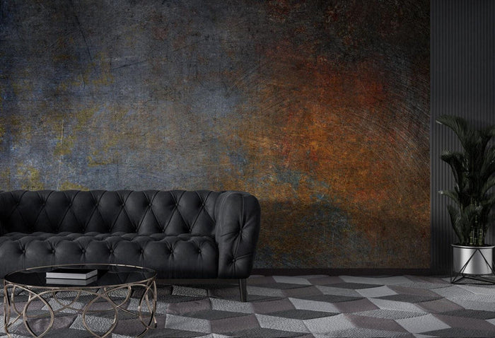 Blue and Copper Concrete Wallpaper: Rusty Look Wall Decor Mural