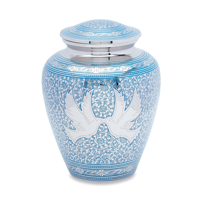 Blue Loving Doves Brass Urn — ISU-RJ-0068