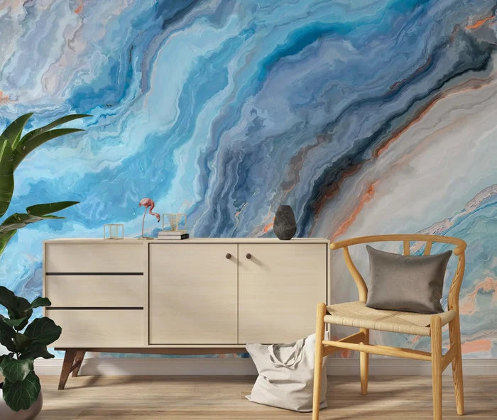 Blue Marble Wallpaper: Natural Stone Texture, Peel and Stick Mural