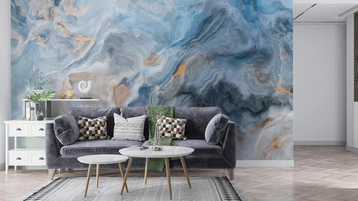 Blue Marble Wallpaper: Natural Stone Texture, Peel and Stick Mural
