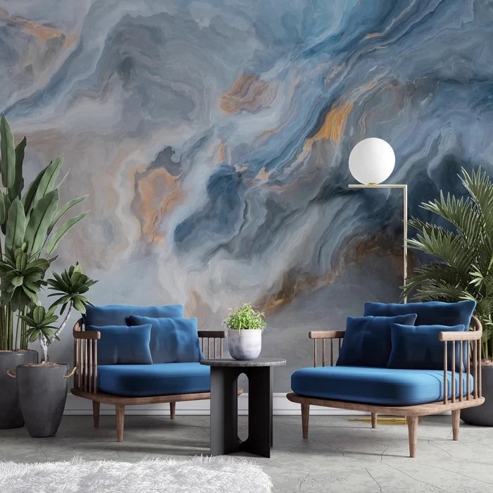Blue Marble Wallpaper: Natural Stone Texture, Peel and Stick Mural