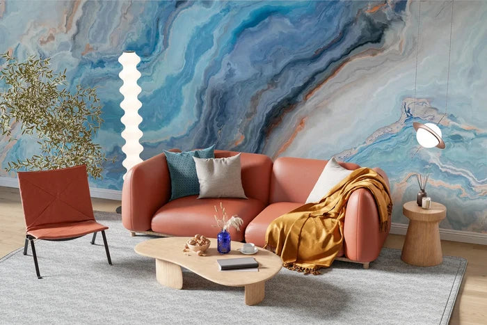Blue Marble Wallpaper: Natural Stone Texture, Peel and Stick Mural