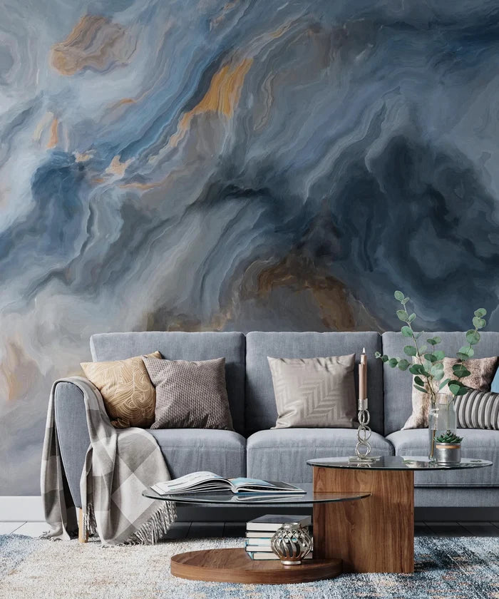 Blue Marble Wallpaper: Natural Stone Texture, Peel and Stick Mural