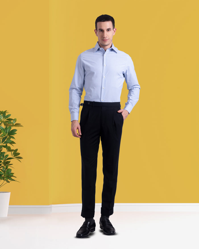 Blue Pin Stripes on White Shirt