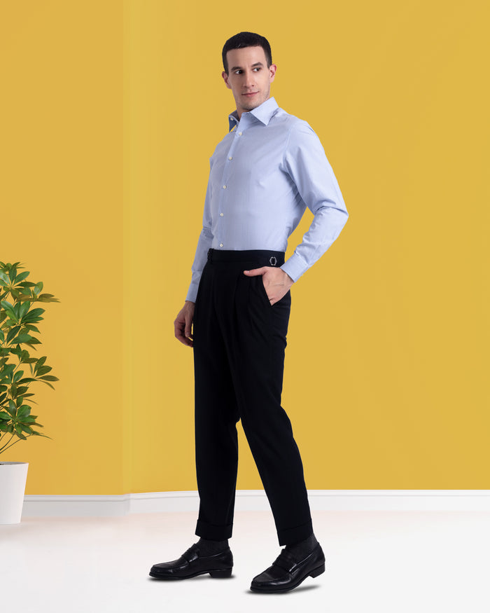 Blue Pin Stripes on White Shirt