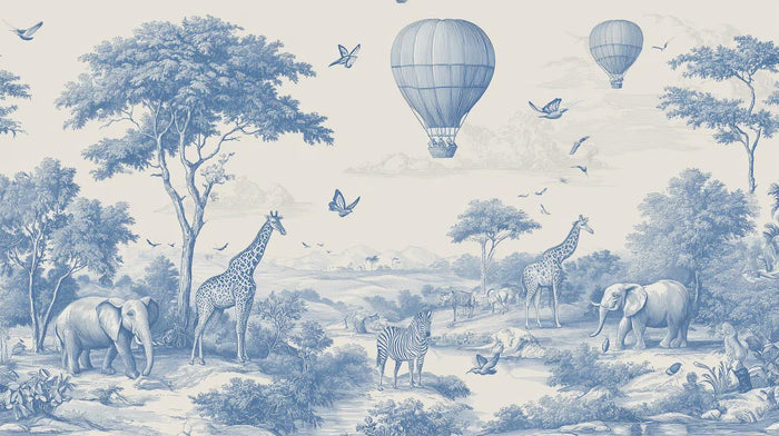Blue Safari Children's Wallpaper - Boy Nursery Decor - Peel and Stick