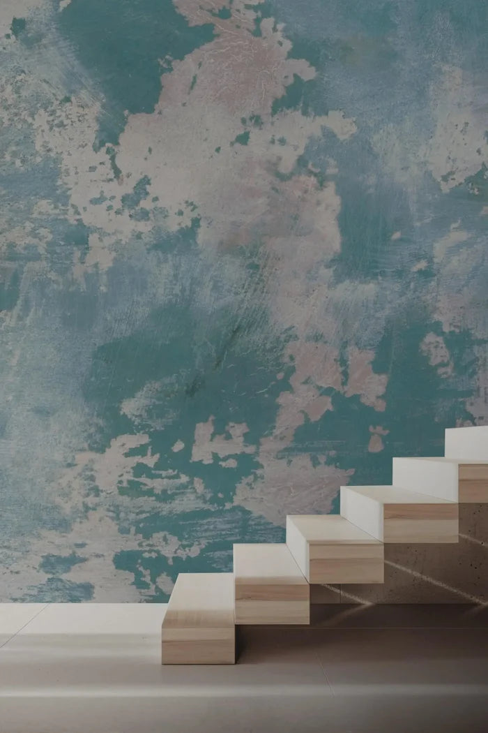 Blue-Toned Concrete-Look Wallpaper: Rusty Deco Art Wall Mural