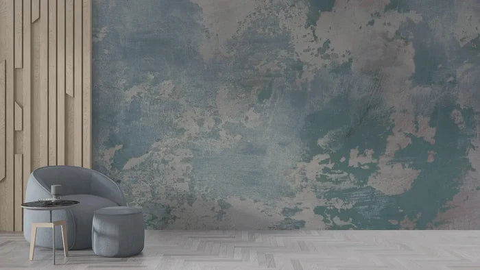 Blue-Toned Concrete-Look Wallpaper: Rusty Deco Art Wall Mural