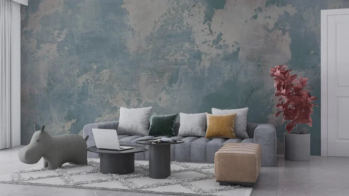 Blue-Toned Concrete-Look Wallpaper: Rusty Deco Art Wall Mural