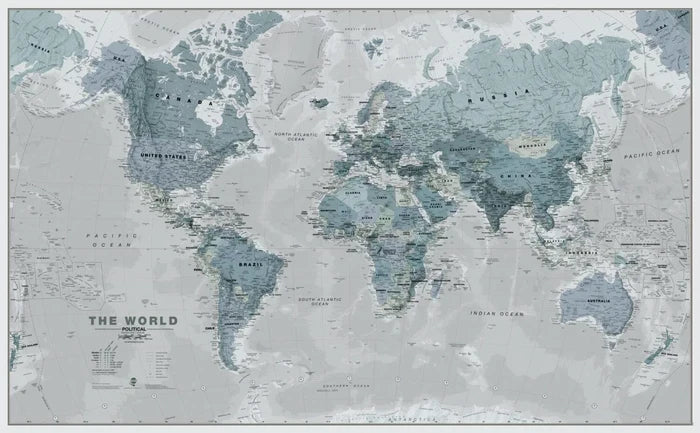 Blue World Map Wallpaper: Art Deco Peel and Stick Wall Mural