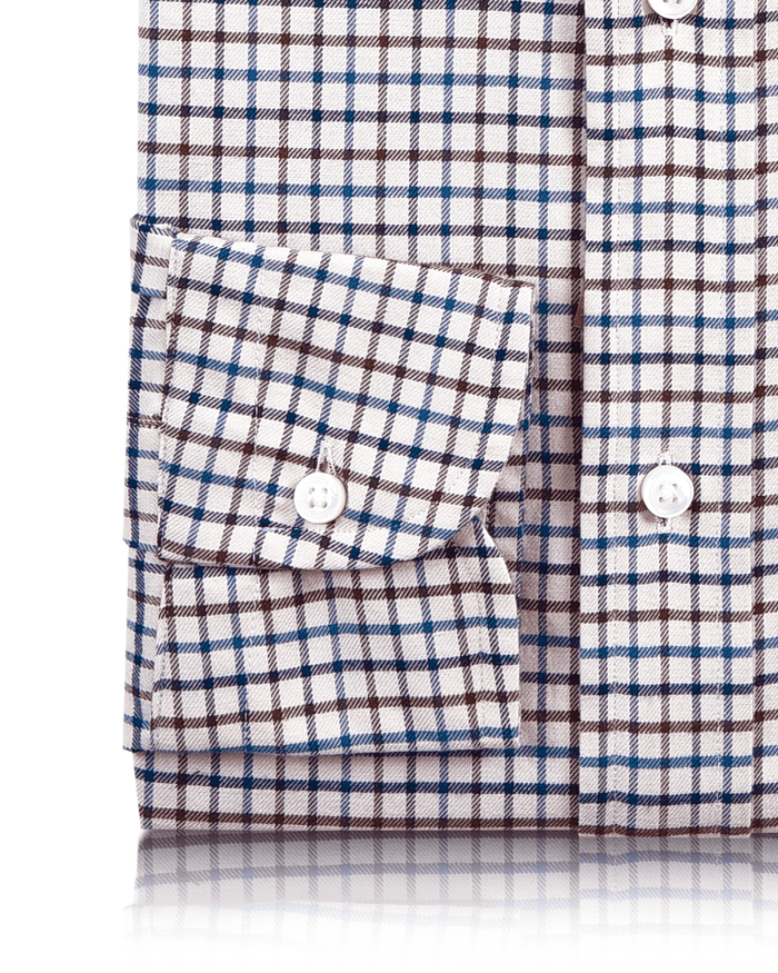 Brown Blue Tattersall Checks Twill Flannel Work Shirt