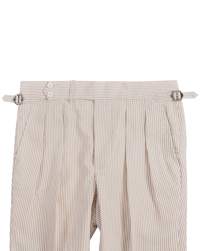 Brown Tan Stripes Seersucker