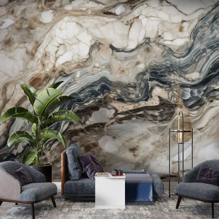 Brown Veined Marble Wallpaper: Light Stone Texture, Peel & Stick