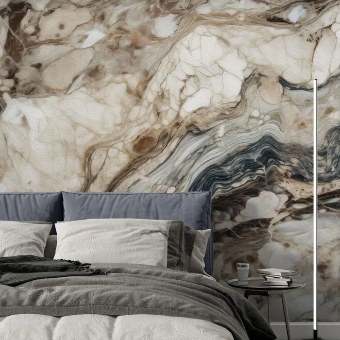 Brown Veined Marble Wallpaper: Light Stone Texture, Peel & Stick