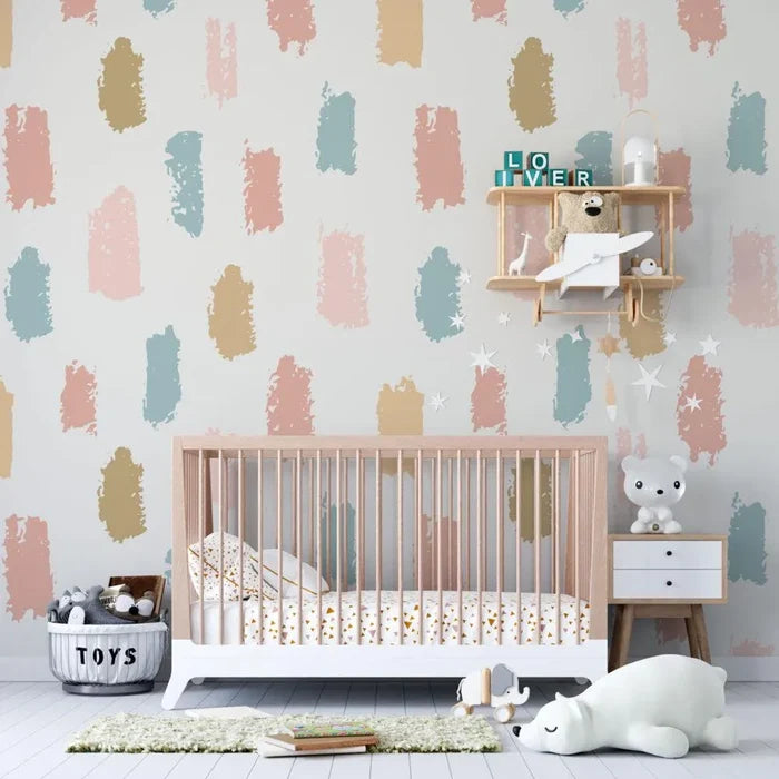 Brush Trace Nursery Wallpaper: Fun Kid Mural, Art Child Decor, Nursery Wall Decor (Peel and Stick)