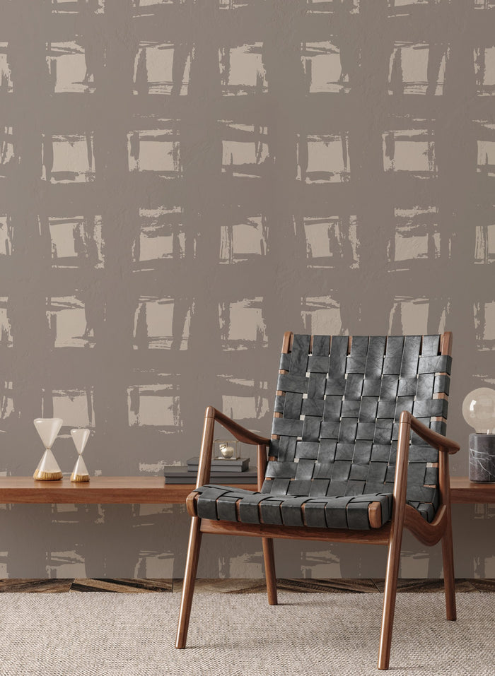 Brushstroke-Patterned Geometric Gray and White Wallpaper; Nonwoven, Peel & Stick, Canvas, Textured Wallpaper