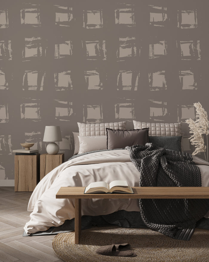 Brushstroke-Patterned Geometric Gray and White Wallpaper; Nonwoven, Peel & Stick, Canvas, Textured Wallpaper