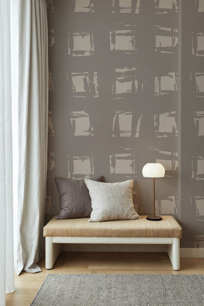 Brushstroke-Patterned Geometric Gray and White Wallpaper; Nonwoven, Peel & Stick, Canvas, Textured Wallpaper
