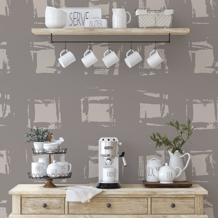 Brushstroke-Patterned Geometric Gray and White Wallpaper; Nonwoven, Peel & Stick, Canvas, Textured Wallpaper