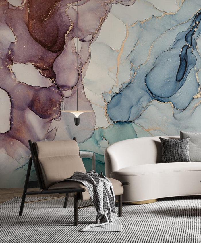 Burgundy Blue Gold Veined Wallpaper : Modern Wall Decal