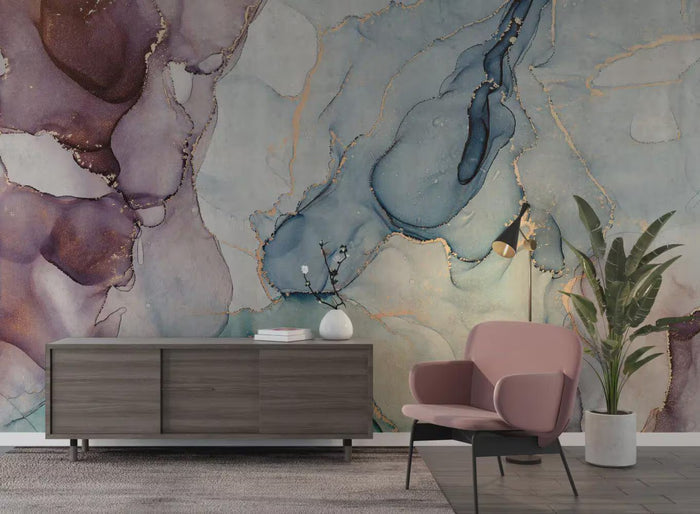 Burgundy Blue Gold Veined Wallpaper : Modern Wall Decal