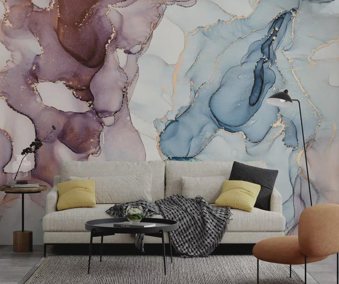 Burgundy Blue Gold Veined Wallpaper : Modern Wall Decal