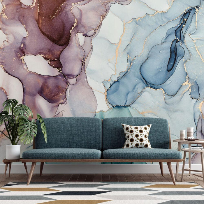 Burgundy Blue Gold Veined Wallpaper : Modern Wall Decal