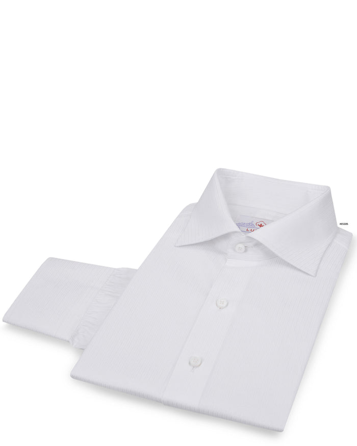Business Shirt: White Micro Herringbone