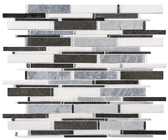 Bella Glass Tiles Cascade Series MugworthThassos WhiteBasalt mix CS93