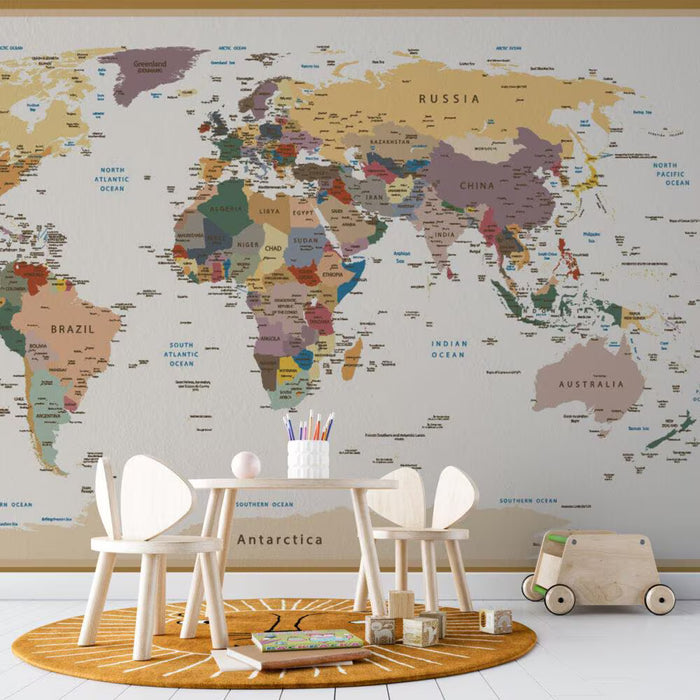 Children's World Map Wallpaper: Political Car Continent Detail, Peel and Stick