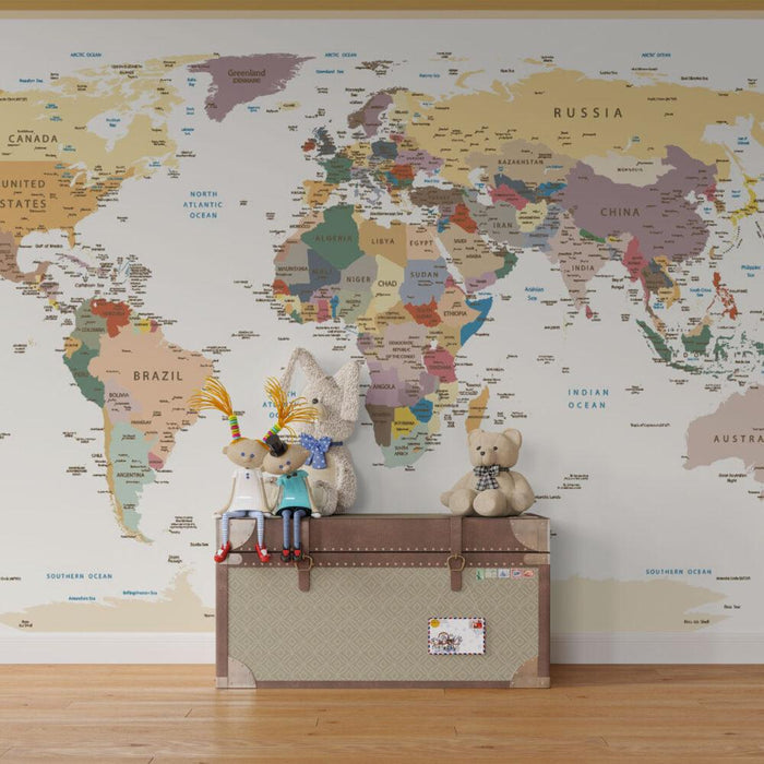 Children's World Map Wallpaper: Political Car Continent Detail, Peel and Stick