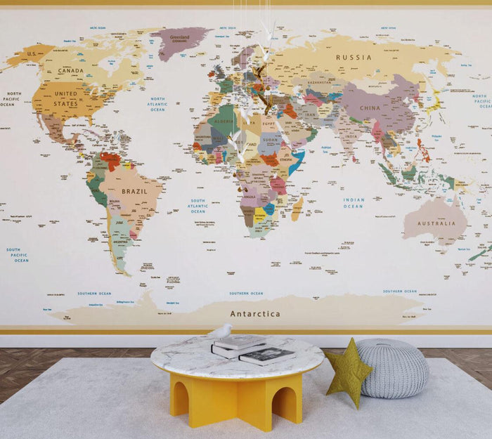 Children's World Map Wallpaper: Political Car Continent Detail, Peel and Stick